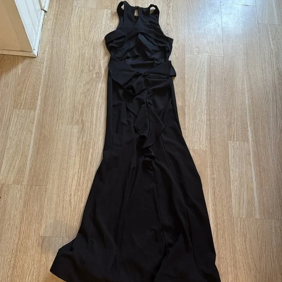 Sequin Hearts Black Crisscross Backless Bodycon  Long Dress  Size 7 - Picture 3 of 8